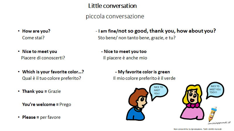 English For Kids Lesson No 2 I Saluti In Inglese Greetings Come Iniziano Le Domande 5 W How Piccola Conversazione Little Conversation Imieiappunti It